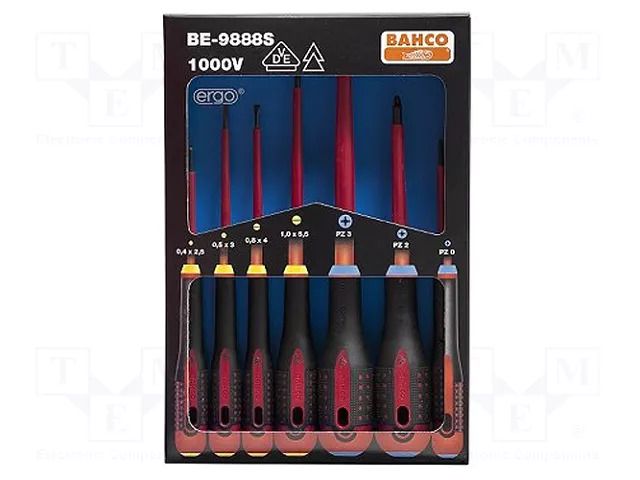 Kit: screwdrivers; insulated; Pozidriv®,slot; 1kVAC; ERGO®; 7pcs. BAHCO SA.BE9888S