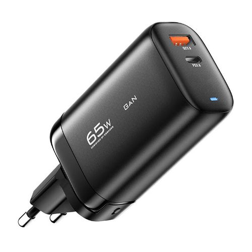 Wall charger, Essager, ECTAC-MYB01-Z, GaN,  USB-C, USB-A, 65W (black), Essager ECTAC-MYB01-Z