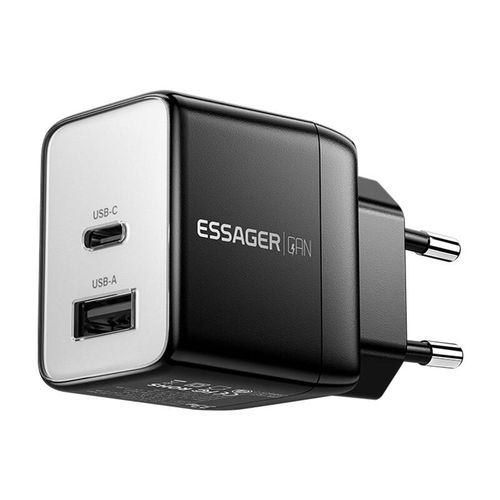 Wall charger, Essager, ECT33W-LJB01-Z, GaN, 1xUSB-A, 1xUSB-C, 33W (black), Essager ECT33W-LJB01-Z