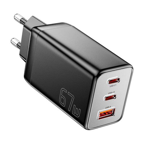 Wall charger, Essager, ECT67W-LJB01-Z, GaN, 2xUSB-C, USB-A, 67W (black), Essager ECT67W-LJB01-Z