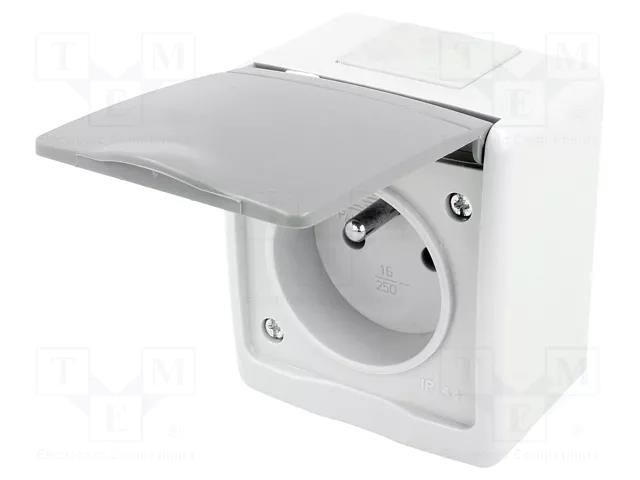 Connector: AC supply; socket; 2P+PE; 250VAC; 16A; grey; PIN: 3; IP44 PAWBOL PD.3610SG/1