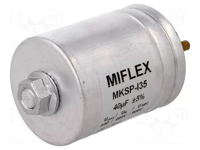 Capacitor: polypropylene; 40uF; 900VDC; 18A; Leads: M6 screws; ±5% MIFLEX MKSPI35-40U/900