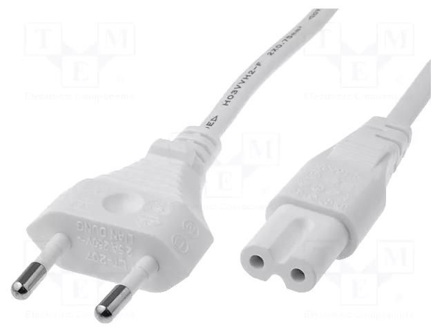 Cable; 2x0.75mm2; CEE 7/16 (C) plug,IEC C7 female; PVC; 1m; white LIAN DUNG SN14-2/07/1WH