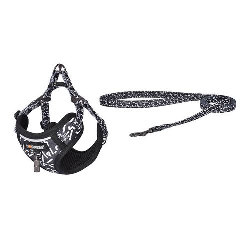 Dogness walking set leash 1,5m+harness for dog (black and white), Dogness DOG SET BLACK