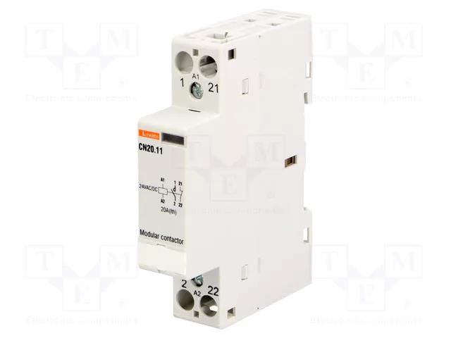 Contactor: 2-pole installation; 20A; 24VAC,24VDC; NC + NO; CN20 LOVATO ELECTRIC CN2011024