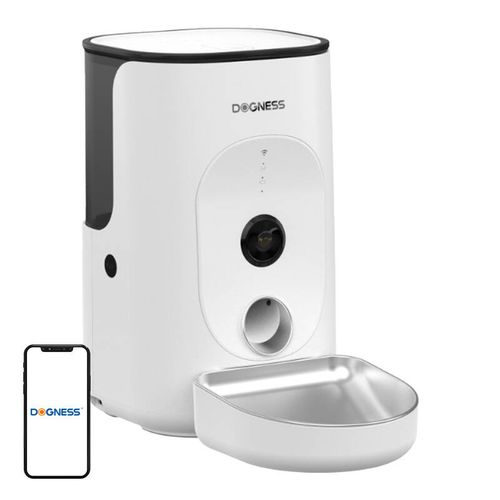 Dogness F15 WiFi 4L smart food dispenser with camera with stainless steel bowl (white), Dogness F15 Stainless