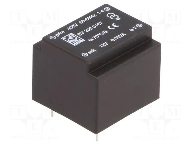 Transformer: encapsulated; 0.35VA; 400VAC; 12V; 29mA; PCB; BV HAHN BV2020167