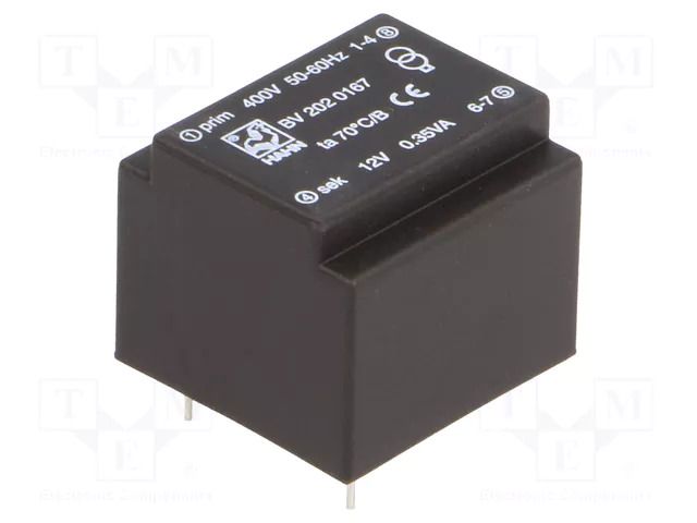 Transformer: encapsulated; 0.35VA; 400VAC; 12V; 29mA; PCB; BV HAHN BV2020167