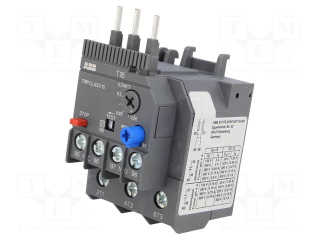 Thermal relay; Leads: screw terminals; 0.55÷0.74A; AF ABB T16-0.74