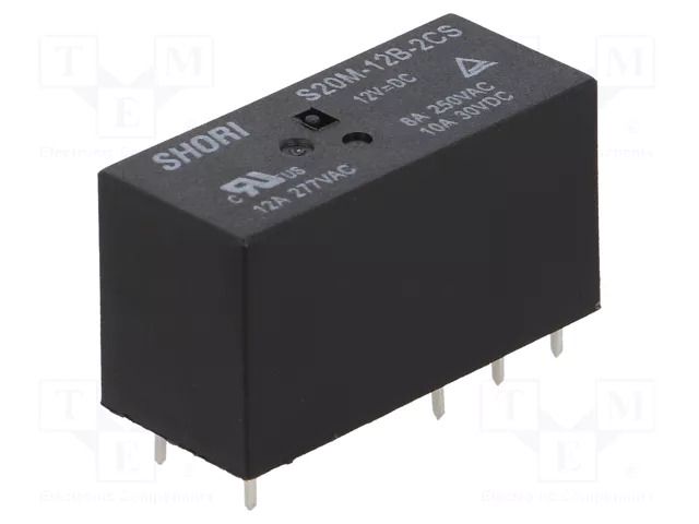 Relay: electromagnetic; DPDT; Ucoil: 12VDC; Icontacts max: 10A; S20 SHORI ELECTRIC S20M-12B-2CS