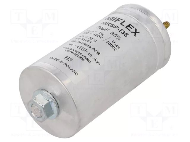 Capacitor: polypropylene; 50uF; 1kVDC; 25A; Leads: M6 screws; ±5% MIFLEX MKSPI35-50U/1000