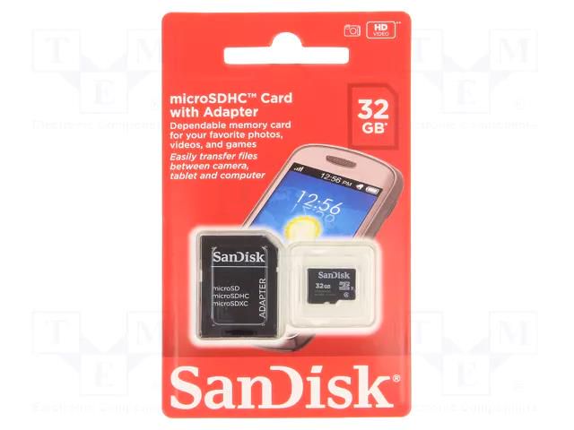 Memory card; microSDHC; Class 4; 32GB; SD adapter SANDISK SDSDQM-032G-B35A