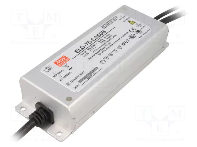 Power supply: switching; LED; 75W; 107÷214VDC; 350mA; 180÷295VAC MEAN WELL ELG-75-C350B