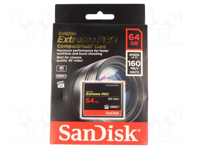 Memory card; Extreme Pro; Compact Flash; R: 160MB/s; W: 150MB/s SANDISK SDCFXPS-064G-X46