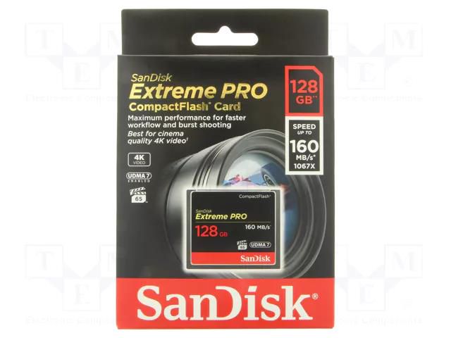 Memory card; Extreme Pro; Compact Flash; R: 160MB/s; W: 150MB/s SANDISK SDCFXPS-128G-X46