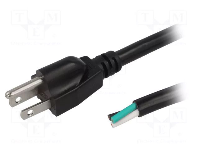 Cable; 3x14AWG; NEMA 5-15 (B) plug,wires; PVC; 3.5m; black; 15A LIAN DUNG S21-3/14/3.5BK