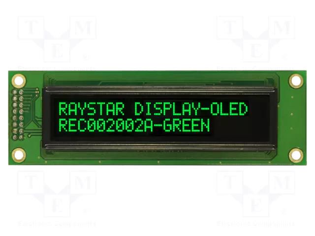 Display: OLED; alphanumeric; 20x2; Dim: 116x37x9.8mm; green; PIN: 16 RAYSTAR OPTRONICS REC002002AGPP5N01