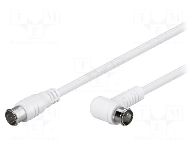 Cable; 1.5m; F plug "quick",F plug angular "quick"; white; 75Ω Goobay BQFWG-0150