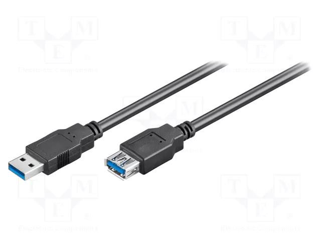 Cable; USB 3.0; USB A socket,USB A plug; 3m; black; Core: Cu; PVC GOOBAY USB3.0-EXT/3BK