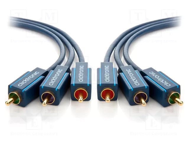 Cable; RCA plug x3,both sides; 15m; Plating: gold-plated; blue CLICKTRONIC CLICK-C-70429
