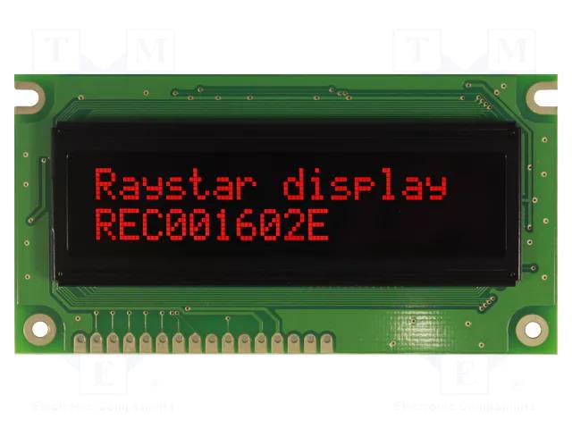 Display: OLED; alphanumeric; 16x2; Dim: 84x44x10mm; red; PIN: 16 RAYSTAR OPTRONICS REC001602ERPP5N01