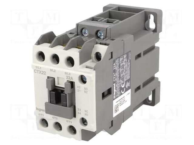 Contactor: 3-pole; NO x3; Auxiliary contacts: NO + NC; 24VDC; 22A LEGRAND 416111