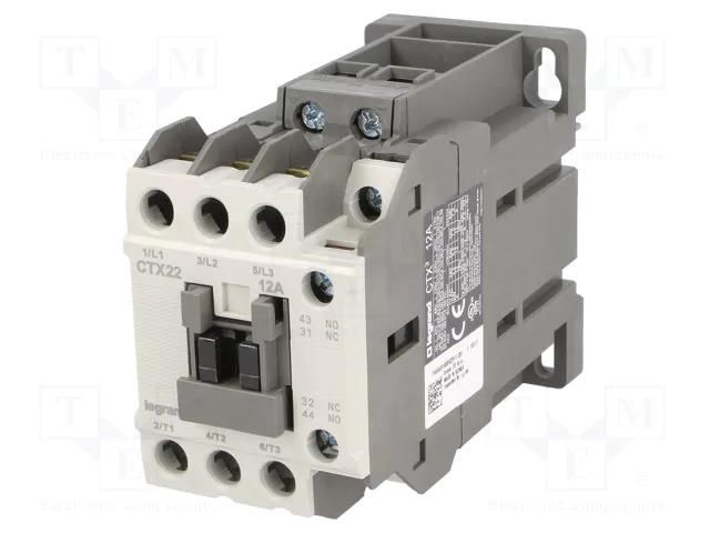 Contactor: 3-pole; NO x3; Auxiliary contacts: NO + NC; 24VDC; 12A LEGRAND 416091