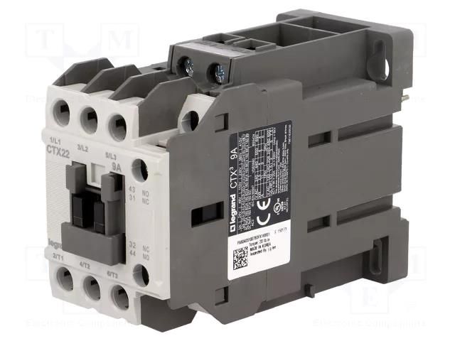 Contactor: 3-pole; NO x3; Auxiliary contacts: NO + NC; 24VDC; 9A LEGRAND 416081