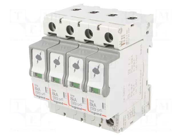 Surge arrester; Type 1+2; Poles: 4; 8kA; 320VAC; -10÷40°C; IP20 LEGRAND 412253