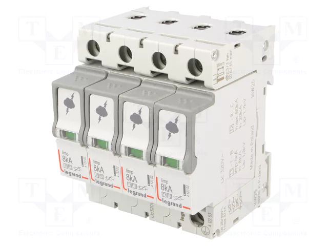 Surge arrester; Type 1+2; Poles: 4; 8kA; 320VAC; -10÷40°C; IP20 LEGRAND 412253