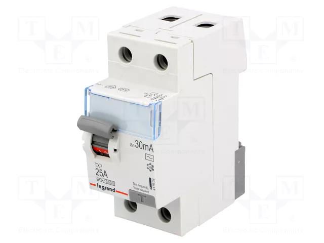 RCD breaker; Inom: 25A; Ires: 30mA; Max surge current: 250A; 400VAC LEGRAND 411509