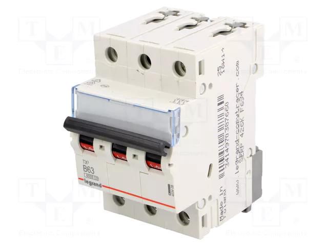 Circuit breaker; 400VAC; Inom: 63A; Poles: 3; Charact: B; 6kA; IP20 LEGRAND 403408