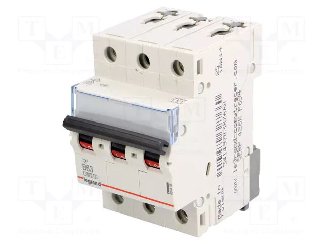 Circuit breaker; 400VAC; Inom: 63A; Poles: 3; Charact: B; 6kA; IP20 LEGRAND 403408