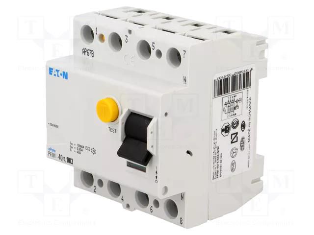 RCD breaker; Inom: 40A; Ires: 30mA; Max surge current: 250A; 400VAC EATON ELECTRIC PFIM-40/4/003