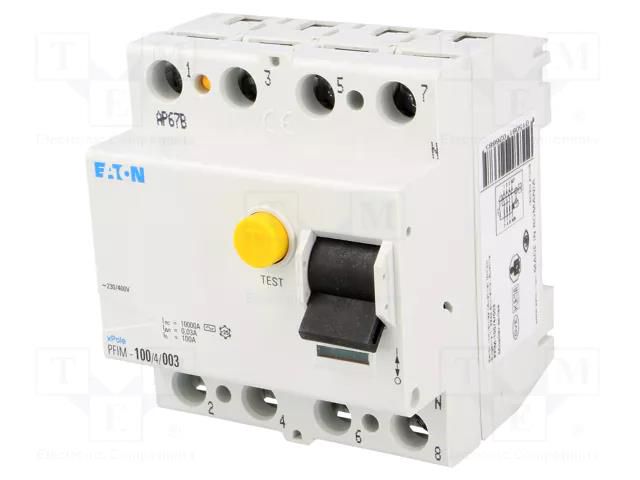 RCD breaker; Inom: 100A; Ires: 30mA; Max surge current: 250A; IP40 EATON ELECTRIC PFIM-100/4/003