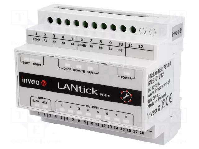Industrial module: digital output; 5÷50°C; 10÷24VDC; OUT: 8 INVEO LANTICK-PE-8-0