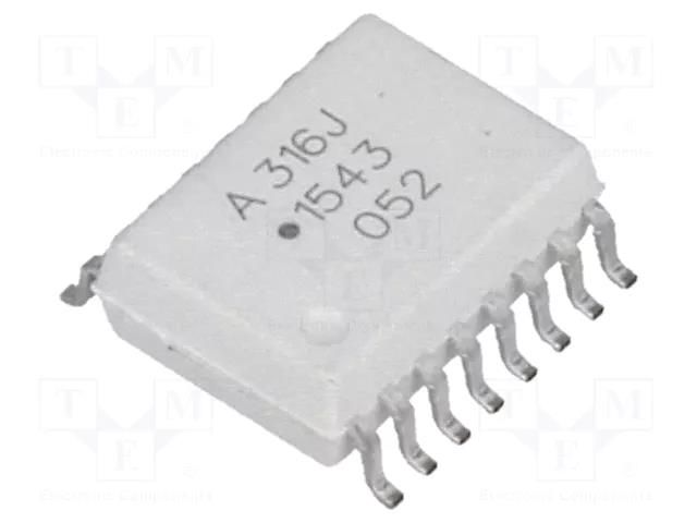Optocoupler; SMD; Ch: 1; OUT: IGBT driver; 5kV; SO16-W; 30kV/μs BROADCOM (AVAGO) HCPL-316J-000E