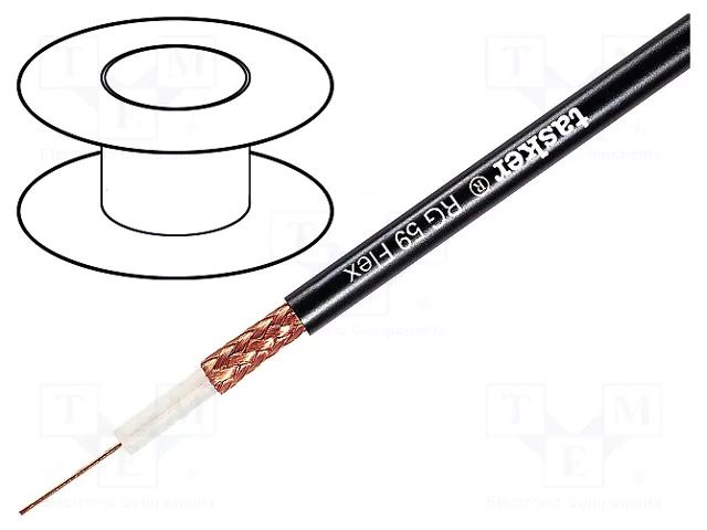 Wire: coaxial; RG59-flex; stranded; OFC; 0.22mm2; PVC; black; 2kVAC TASKER TAS-RG59-FLEX