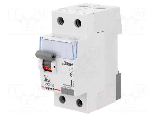 RCD breaker; Inom: 40A; Ires: 30mA; Max surge current: 250A; 400VAC LEGRAND 411510
