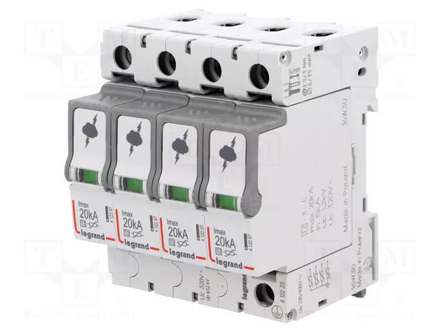 Surge arrester; Type 2; Poles: 4; 20kA; 320VAC; -10÷40°C; IP20 LEGRAND 412223
