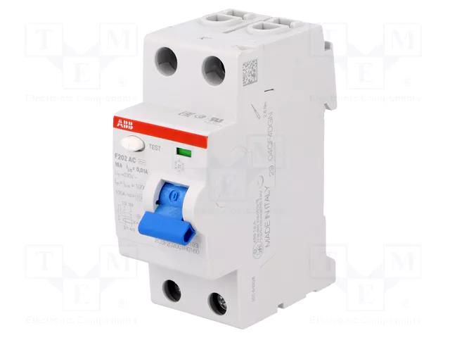 RCD breaker; Inom: 16A; Ires: 10mA; Max surge current: 5000A; IP20 ABB F202AC-16/0.01