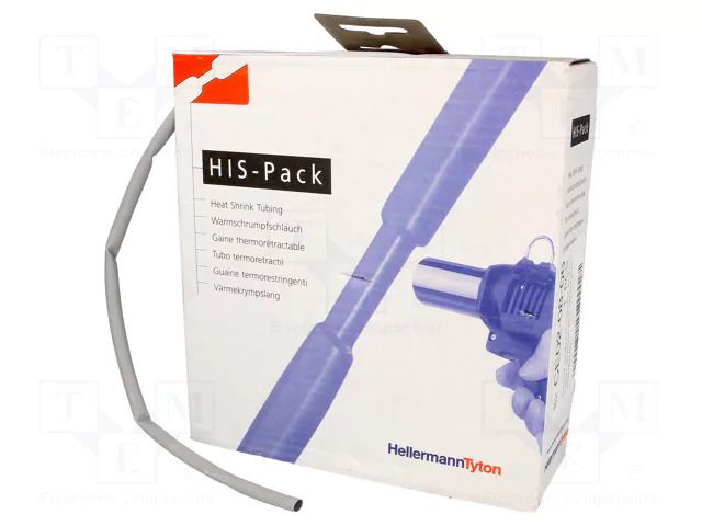 Heat shrink sleeve; 2: 1; 4.8mm; L: 5m; grey; cardboard packaging HELLERMANNTYTON HIS-4.8/2.4-GY