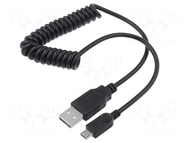 Cable; coiled,USB 2.0; USB A plug,USB B micro plug; black Goobay TCAB-144