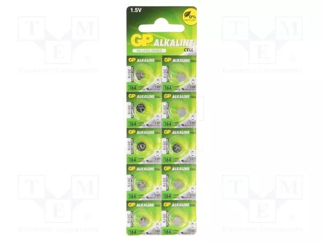 Battery: alkaline; coin,R621,SR60; 1.5V; non-rechargeable; 10pcs. GP BAT-AG1/GP-B10