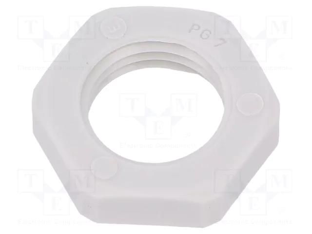 Nut; PG7; polyamide; Thk: 5mm; Spanner: 19mm; grey; Thread: PG HUMMEL HUMMEL-1262070011