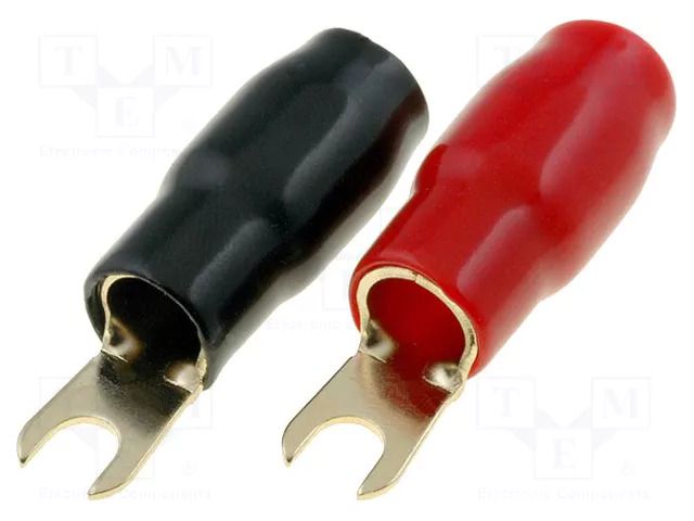 Terminal: fork; insulated; red and black; gold-plated; 16mm2; M4 4CARMEDIA TERMINAL-SPADE-6G