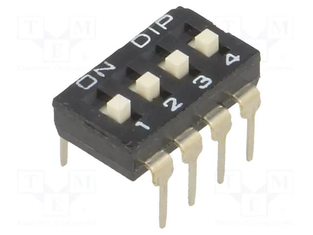 Switch: DIP-SWITCH; Poles number: 4; ON-OFF; 0.1A/24VDC; Pos: 2; THT DIPTRONICS EAH104E