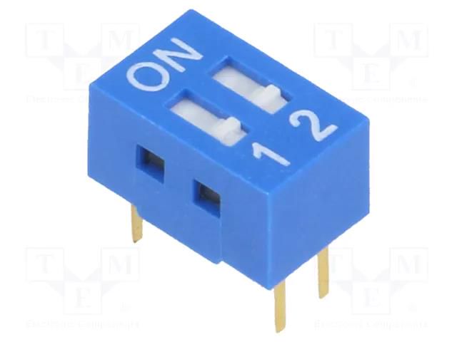 Switch: DIP-SWITCH; Poles number: 2; ON-OFF; 0.05A/12VDC; Pos: 2 NINIGI DSR-02