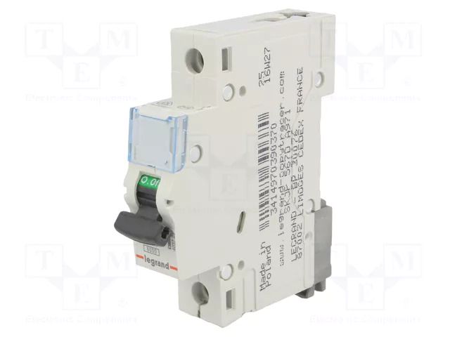 Circuit breaker; 230VAC; Inom: 25A; Poles: 1; Charact: D; 6kA; IP20 LEGRAND 403723