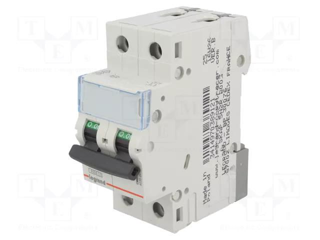 Circuit breaker; 400VAC; Inom: 16A; Poles: 2; Charact: C; 6kA; IP20 LEGRAND 403528